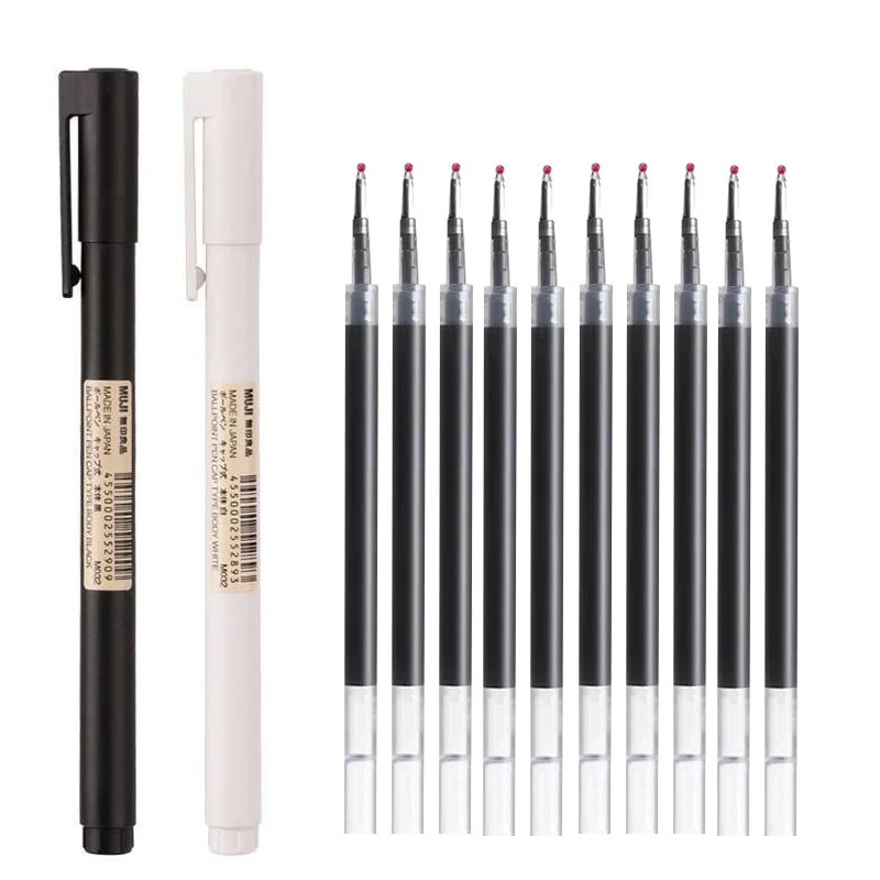 Muji Stationery Gel Pen - 0.5mm Black/White Gel Pen Black Ink