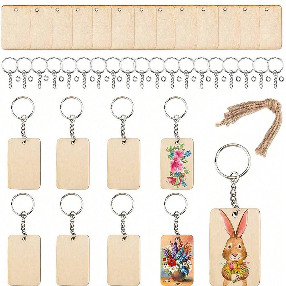 Wood Ring Blank - 60pcs Blank Wooden Key Chains Rectangle