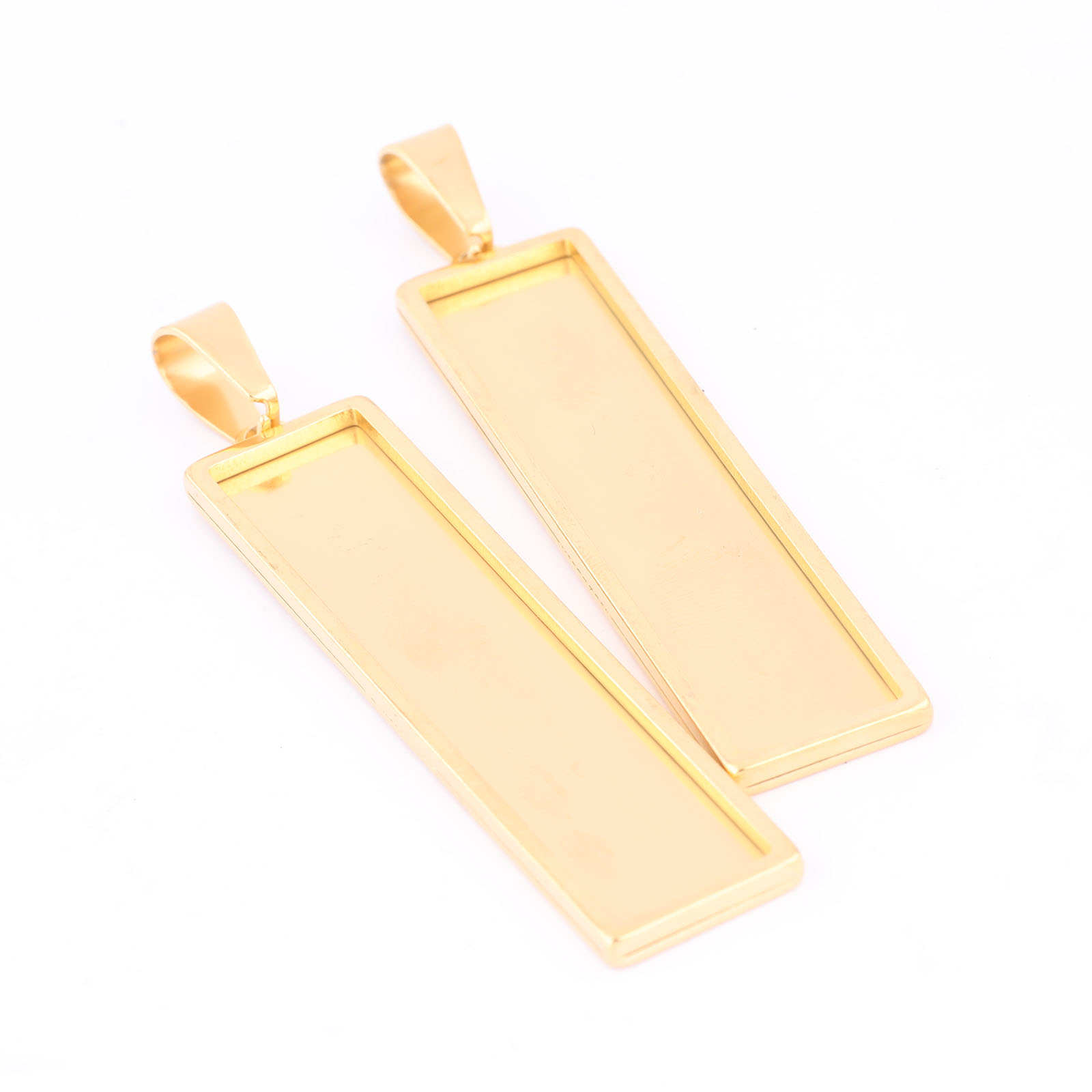 Bezels Set Pendant - 5pcs Stainless Steel Gold Plated 10x50mm