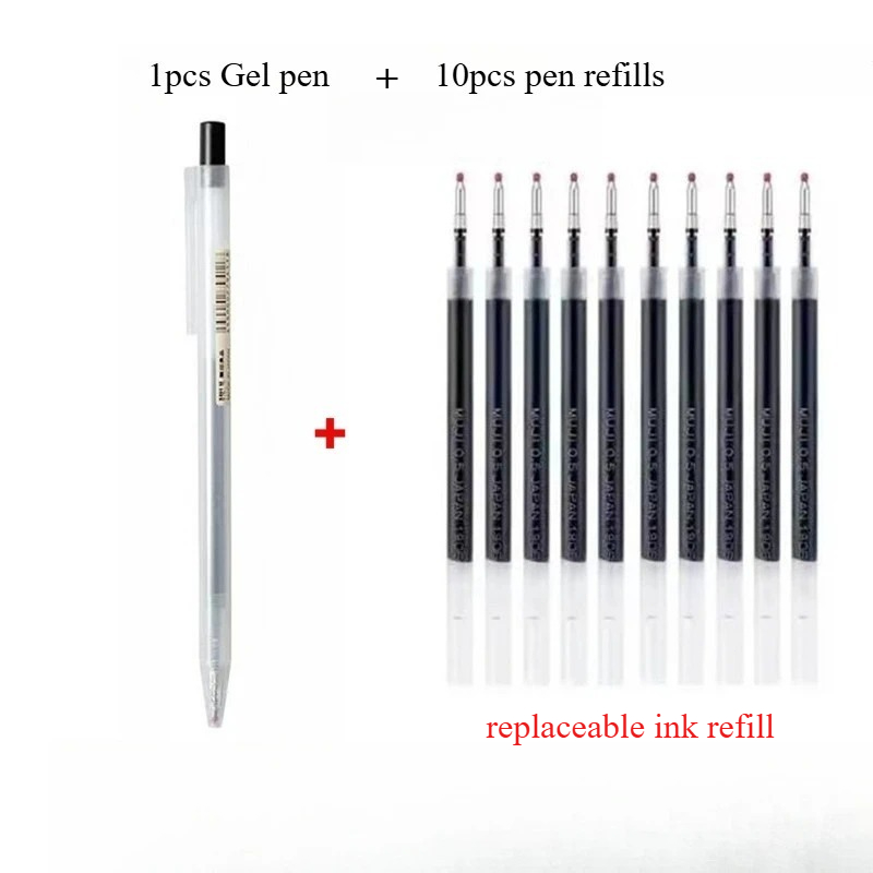 Muji Stationery Gel Pen - 10pcs Press pen refills with 1pcs