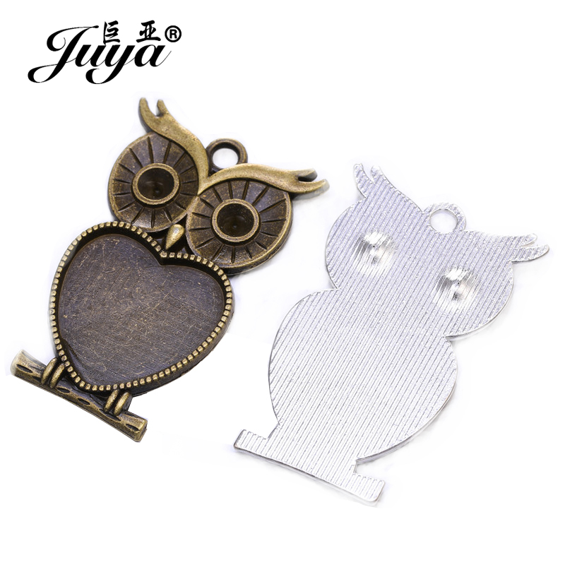 5pcs/lot 25mm Heart Shape Owl  - Bezels Set Pendant recension och pris