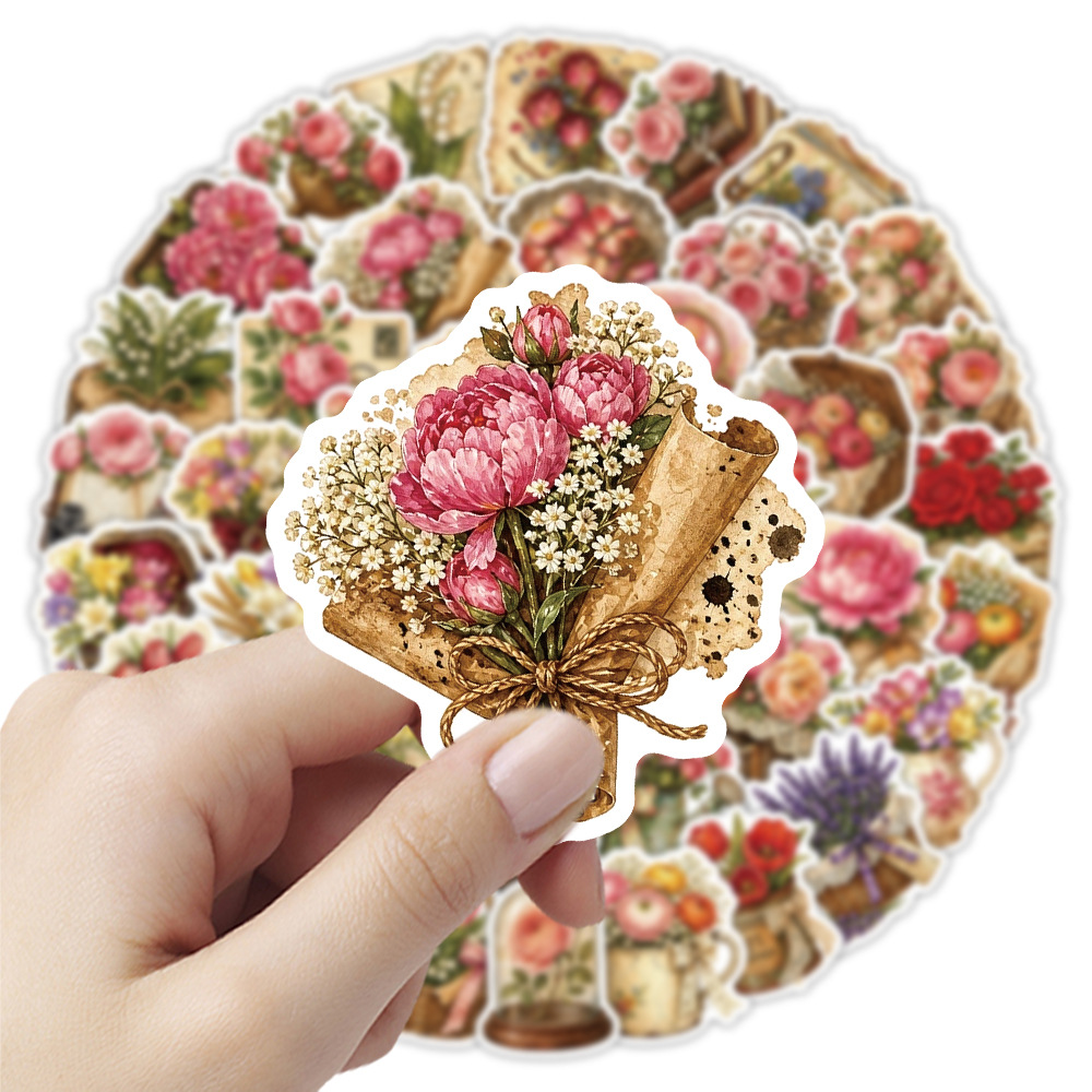 50Pcs Vintage Floral Stickers  - Dried Flower Bulk recension och pris