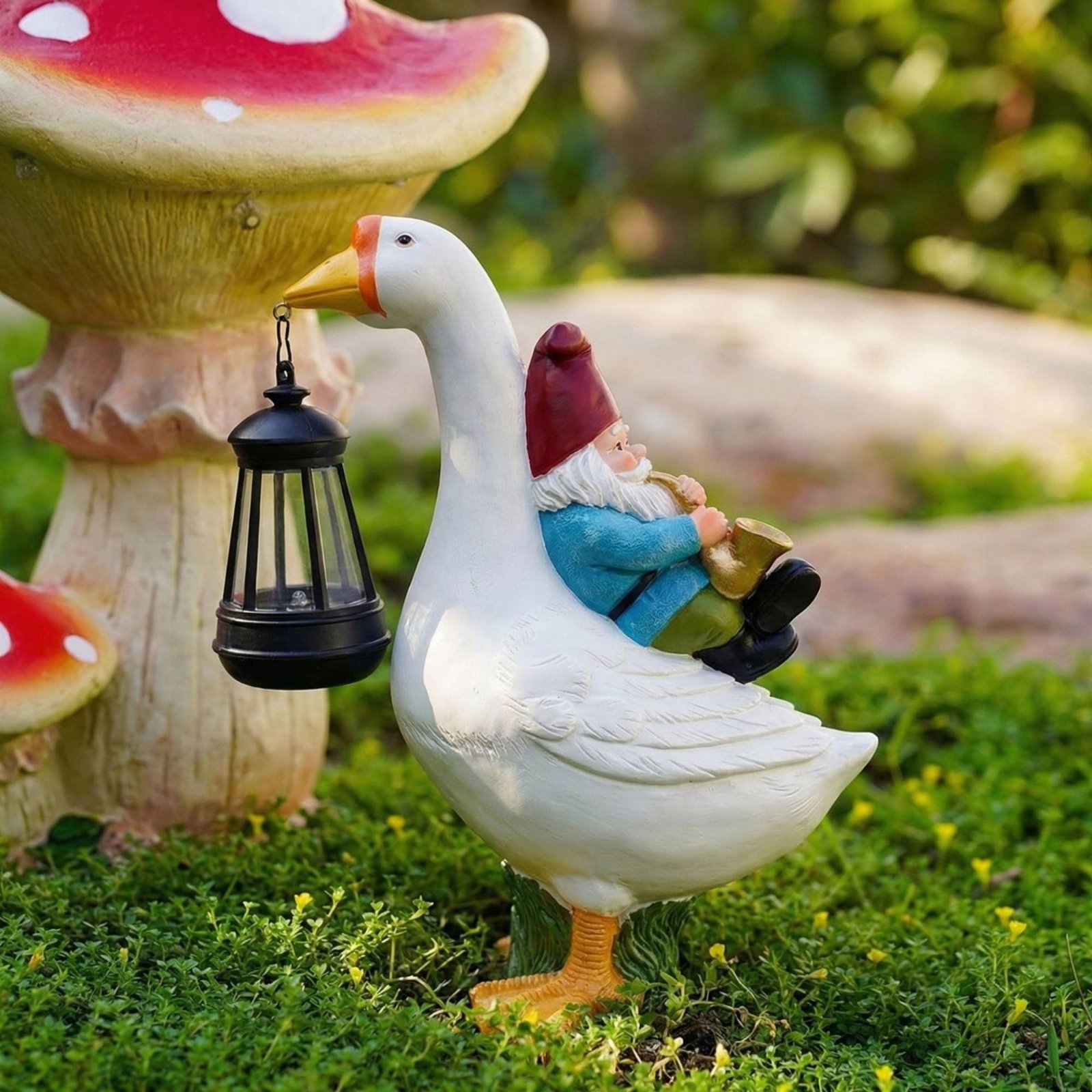 Gnome Riding Goose Statue Weat - Resin Crafts recension och pris